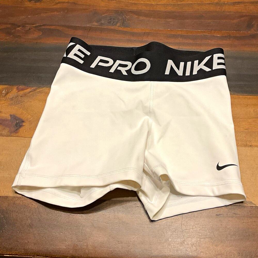 Nike Pro Dri-FIT Women’s White/Black Compression Shorts Stretch Training XS